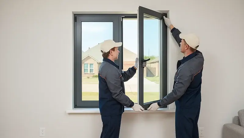 Roofer showing the Plano window installation